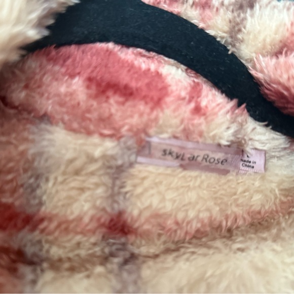 Cozy Plaid Teddy Jacket in Red and Tan - Picture 3 of 6